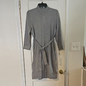 Calvin Klein NWT Gray Mock Neck Long Sleeve Belted Dress (Size Large)